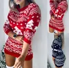여자 스웨터 여성 스웨터 드레스 산타 클로스 크리스마스 인쇄 긴 슬리브 O- 넥 크리스마스 뜨개질 풀 오버 탑 점퍼 니트웨어