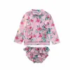 Floral Print Kids Bikini Long Sleeve Baby Girls Swimsuit For Children Toddler's Rash Guard Swimwear and Sswimming Trunks 220425