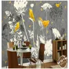 Benutzerdefinierte 3D-Wandbilder Tapete 3D-Po-Tapetenwandbilder Vintage grauer Boden weiß floral gelber Vogel Ölgemälde Hintergrund wal275234h