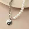 Chokers Round Pearl Beads Yin Yang Taichi Pendant Stainless Steel Chain Unisex Necklace Couple Jewelry Women Mens242F89734443408538