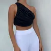 Women's Tanks & Camis Sexy Women's Summer Top One Shoulder Crop Women Ruched Short Tank White Black Green Orange Cropped Cami Tops Y2K 2