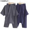 Japanska Mens Kimono Pyjamas Set Male Robe Klänning 2st / set Badrock SleepWear Loose Man Bomull Bekväm 5XL W220331