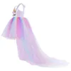 Leuchtendes Sommerkleid für Mädchen mit langem Schwanz, ausgefallene Mädchen-Prinzessin, Geburtstagsfeier, Tutu-Kleider, Halloween-Kostüm, Geschenk 220426