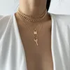 Pendant Necklaces Four Layered Punk Key Lock Thick Chain Necklace For Women Exaggeration Clavicle Jewelry Gift Party CollarPendant