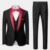 Men Mariage Color Block Collar ternos de jaqueta calça as calças da cintura do sexo masculino casual Blazers Casas Casas Pantagens 3 Peças Conjunto 220812