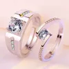 Cuivre Plaqué Argent Réglable Amant Couple Diamant Anneaux Hommes Femmes Fiançailles De Mariage Doigt Bijoux Saint Valentin Anniversaire Cadeau Accessoire