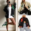 Womens Letter Embroidery Jacket Drop Shoulder Bomber Jackets Europe and the United States women's baseball new alphabet hip hop fleece leather coat SU2579