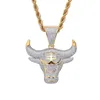 Pendentif Colliers Hip Hop Out Zircon Animal Tête De Taureau Collier Pour Hommes Créatif Punk Rock Fête Bijoux CadeauPendentif ColliersPenda279t