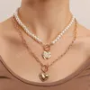 Vintage Imitation Perlenkette Halskette für Frauen Hochzeit Braut Liebe Herz Anhänger Halsketten Schmuck