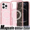 Transparent Magnetic Shiny Glitter Phone Cases For iphone 14 13 12 Pro Max Plus Mini TPU PC Wireless Charger Magsafe Shockproof Cover