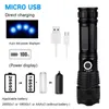 LED Torch Flashlight Süper Parlak Güçlü Lityum Pil USB Şarj Edilebilir 5 Mod Zoomable Su Geçirmez