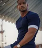 Homme sport fitness simple arc circulaire T-shirt extérieur course lente tendance mince coton col rond manches courtes T-shirt tendance