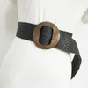 Belts Women Waist Sealing Fashionable Wood Round Buckle Grass Rubber Elastic Wide Belt Decorative With Casual WaistbandBelts