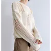 Autumn, estilo coreano Longsleeeved sweater sexy hole suéter assimétrico hemetric pullover solo hollow out malha fino tops de jumper 220810