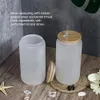 US Stock 12oz 16oz Sublimation Glass Beer Mugs with Bamboo Lid Straw DIY Frosted Clear Drinking Utensil Coffee Wine Milk Beer Juice Cold Drinkware 2 Days Delivery