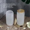 US Stock 12oz 16oz Sublimation Glass Beer Mugs with Bamboo Lid Straw DIY Frosted Clear Drinking Utensil Coffee Wine Milk Beer Juice Cold Drinkware 2 Days Delivery