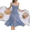 Casual Kleider Vintage Französisch Blumen Kleid Frauen 2022 Sommer Urlaub Temperament Glockenblume Hosenträger Lange JD2248Casual