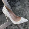 Designer-Free shipping fee new style Casual Designer white patent leather studded spikes point toe high heels shoes pumps bride wedding part