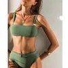 Mulheres Swimwear 2022 Cor Verde Cintura Alta Dois Peças Sexy Bikini Set Swimsuit Mulheres Femininas Pusham Beachwear Bather Bathing Suit