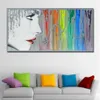 Cartaz do retrato da menina abstrata imprime a pintura de lona com pintura a óleo da arte da parede do arco-íris pôsteres Imagens de parede para a sala de estar