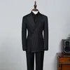 Düğün için çift göğüslü siyah çizgili erkek takım elbise özel yapımı damat elbise smokin insan kostümü homme adam blazer pantolon 220817