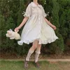 Qweek White Kawaii Lolita Dress for Girls Soft Princess Fairy Peter Pan Collar Japanese Style Sweet Puff Sleeve Party 220613