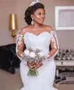 Mermaid Wedding Dress Scoop Neck Long Sleeves 2022 Vestidos de novia Vintage Lace Beaded Bridal Gown Backless Wedding Gowns
