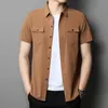Mäns casual skjortor solid färg för män sommar kort ärm koreansk skjorta sociala parti toppar smoking blus streetwear manliga kläd
