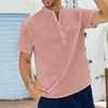Été hommes chemise rose à manches courtes t-shirt coton et lin décontracté hommes t-shirt chemise mâle respirant Blouse hauts 220615
