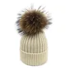 Caluriri beanie cap best verkopen heldere zijden breierding real fur ball herfst winter warme dame hoed wollen pet dikke winter beanie hoed j220722