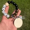 Wood Bead Bracelets Party Favor Football Softball Keychain with Wood Chip Wristband Pendant Fashion Wristlet Bangles Holder Wrist Ring Jewelry B8186