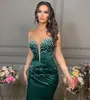 Robes de bal en satin 2022 sans manches luxe perles longueur de plancher sirène robes de soirée femmes formelle vert