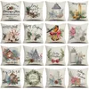 Taie d'oreiller Housse de coussin de Noël Peinture simple Housses de coussin imprimées 18x18 pouces Décorations de Noël Bougie Oiseau Fleur Taie d'oreiller en lin 220714