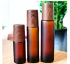 100pcs 5ml 10ml 15ml Frosted Amber Glass Roll On Bottle With Metal Ball Thin Glass Roller Essential Oil Vials Bamboo Cap Jars SN4527