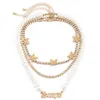 Collares pendientes Collar de gargantilla de perlas Linda mariposa Alfabeto Cadena de tres capas Color plata Joyas de oro para mujeres Collier Femme ChainPen