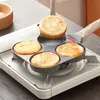 4 Holes Egg Frying Pan Multifunction Hamburger Steak Non Stick Pan High Quality Wooden Handle Cooking Pan Cooking Utensils 220423