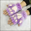 Cinq doigts gants mitaines chapeaux écharpes accessoires de mode filles belle griffe de chat en peluche chaud doux court sans doigts femmes loisirs ours Ha