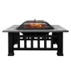 US stock Multifunzionale Fire Pit Table 32in 3 in 1 Tavolo quadrato in metallo per braciere da patio BBQ Stufa da giardino con copertura per schermo scintilla Griglia per tronchi e attizzatoio per a43 UI-JYL-3004-MBK