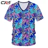 CJLM Fashion Stripes Men's Tee Shirt 3D Big Size Custom Printed Blue Leaf Leopard V Neck Tshirt Man Casual T-shirt 5xl 220619