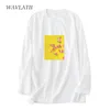 WAVLATII Lady 100% Cotton Long Sleeve T-shirts Women Orange Printed Casual Tees Tops for Autumn Spring WLT2122 220511