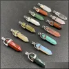 Pendant Necklaces Pendants Jewelry Healing Crystal Natural Stone Pillar Shape Charms Turquoise Tiger Eye Green Ros Dhn