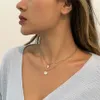 Collana con pendente a moneta a triangolo cavo multistrato semplice per donna Collares Kpop accessori per collo a catena a clavicola sottile