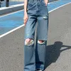 Syiwidii ​​Y2K Rippade jeans för kvinnor hål hög midja pojkvän jeans vintage streetwear brett ben rak denim joggers byxor 220815