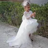 Girl's Dresses Ivory/White Flower Girl Puffy Tulle Big Satin Bow Kids Celebrity Year Birthday Party GownGirl's