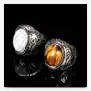 Anello vintage in acciaio inossidabile color argento antico turchese per uomo Mens grande filigrana nero rosso bianco pietre anelli da dito banda hip hop punk rock bijoux gioielli regali