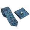 Bow Ties Fashion Neck Tie Set 2022 For Men Handkerchief Floral Pocket Square Cufflinks Necktie Wedding Party GiftBow Emel22