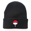 Berets японское аниме косплей красная облачная печать логотип Beanie Winter вязаная шляпа вышивка теплые черепа лыжные вязаные хип -хопбета
