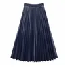 long faux leather pleated skirt