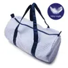 Navy Kid's SeerSucker Duffel Tassen 25 Stks Lot VS Lokale Warehouse Gestreepte Peuter Travel Barrel Bag Overnachting Duffle Beurs Preppy Kinder Travel Tote Domil106-1494