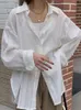 Kvinnors blusar skjortor vit kvinna grundläggande mode chic överdimensionerad kvinnlig vintage koreansk långärmad urban transparent cardiganwomen's